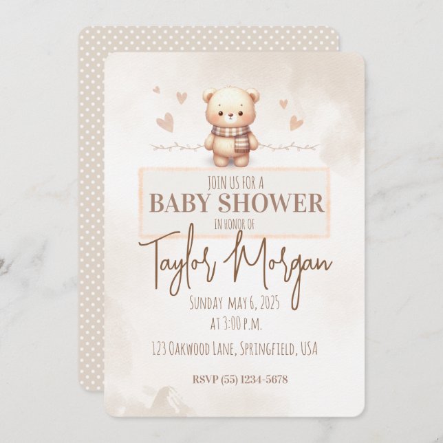 Invitation Cute Teddy Bear Baby Shower  (Devant / Derrière)