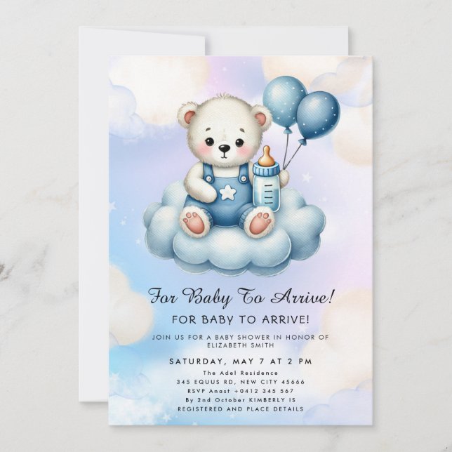 Invitation Cute Teddy Bear Balloon Theme (Devant)