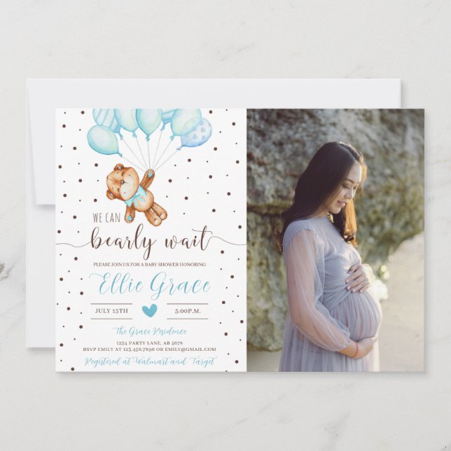 Invitation Cute Teddy Bear Boy Baby shower Photo (Devant)