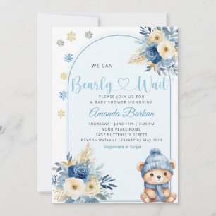 Invitation Cute Teddy Bear Boy Blue Bearly Wait Baby shower