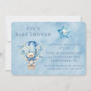Invitation Cute Teddy Bear Hot Air Balloon Baby shower garçon