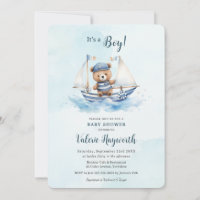 Cute Teddy Bear Nautical Boat Baby shower