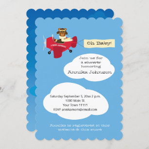 Invitation Cute Teddy Bear Pilote avion genre neutre