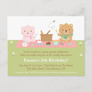 Invitation Cute Teddy Bear Pique-nique Anniversaire Fête Invi