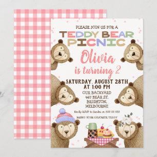 Invitation Cute Teddy Bear Pique-nique Anniversaire Invitatio