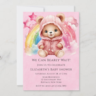 Invitation Cute Teddy Bear Rainbow Girl Baby shower