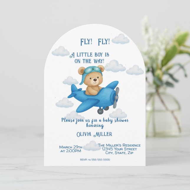 Invitation Cute Teddy Bear sur le Baby shower de l'avion Invi (Debout devant)
