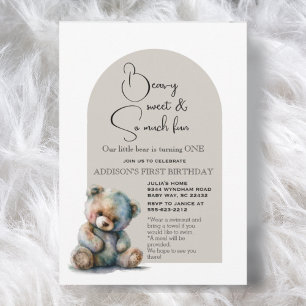 Invitation Cute Teddy Bear Thème Aquarelle Premier Anniversai
