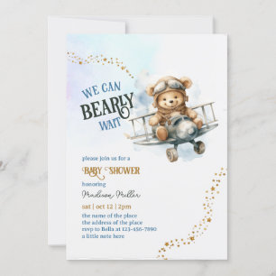 Invitation Cute Teddy Oear Avion Bébé Garçon Douche