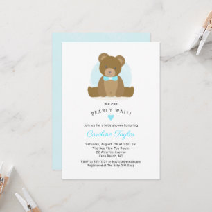 Invitation Cute Teddy Ours Aqua Blue Bow Cravate bébé garçon