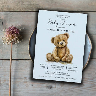 Invitation Cute Teddy Ours Bleu Baby Baby shower garçon