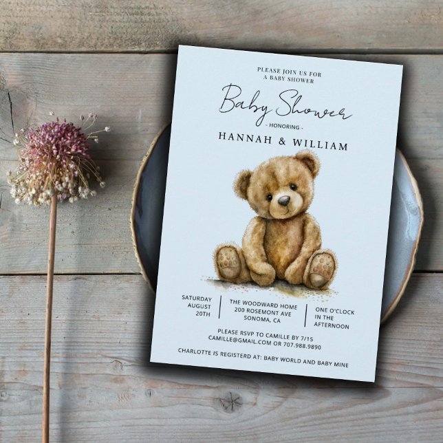 Invitation Cute Teddy Ours Bleu Baby Baby shower garçon (Créateur téléchargé)