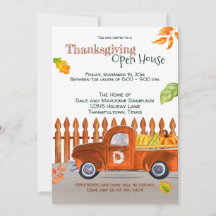 Invitation Cute Thanksgiving Orange Truck Citrouilles Open Ho