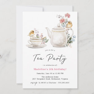 Invitation Cute théière florale   Fille Tea Party anniversair