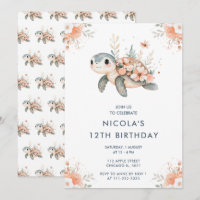 Cute tortue florale fête d'anniversaire