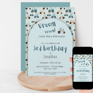 Invitation Cute Tractor ferme garçon 3e anniversaire Invitati