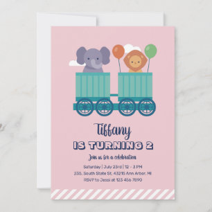 Invitation Cute Train Safari animal Anniversaire de enfant de