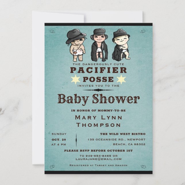 Invitation Cute Triplets Pacifier Posse Baby shower occidenta (Devant)