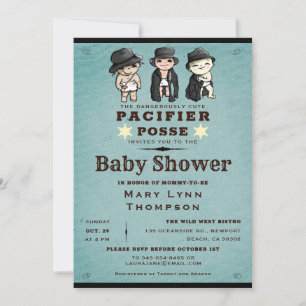 Invitation Cute Triplets Pacifier Posse Baby shower occidenta