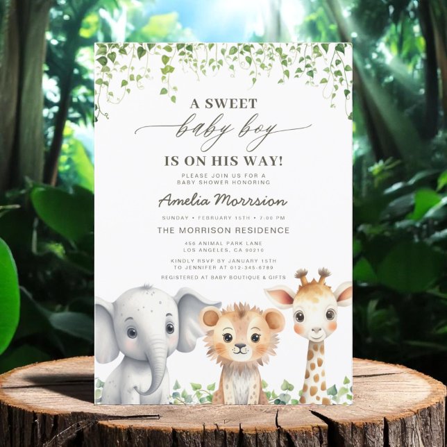 Invitation Cute Tropical Jungle Animaux Safari Baby shower (Créateur téléchargé)