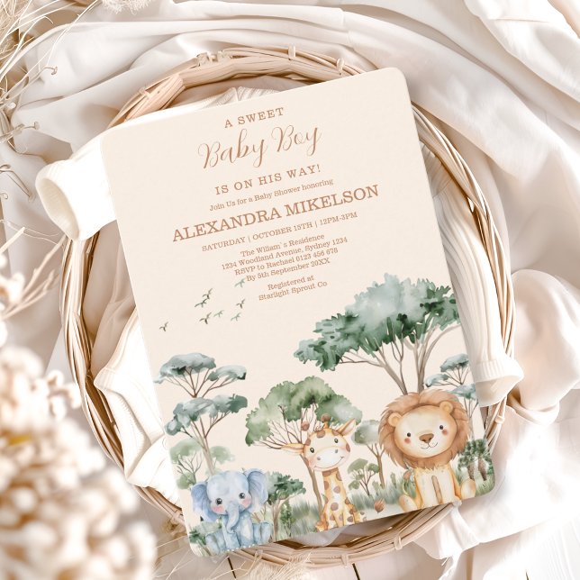 Invitation Cute Tropical Jungle Safari Animals Baby Shower (Créateur téléchargé)