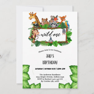 Invitation Cute Tropical Jungle Safari sauvage Un 1er
