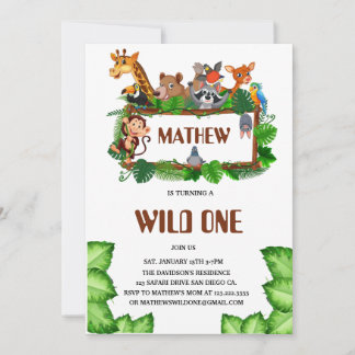 Invitation Cute Tropical Jungle Safari Wild One 1st