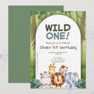 Invitation Cute Tropical Jungle Safari Wild One 1st Birthday