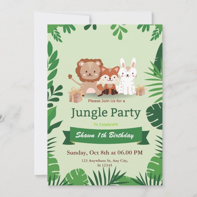 Invitation Cute Tropical Jungle Safari Wild One 1st Birthday (Devant)