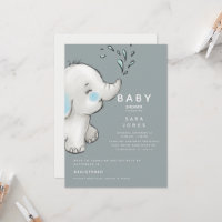 Cute Turquoise Aquarelle Baby shower éléphant