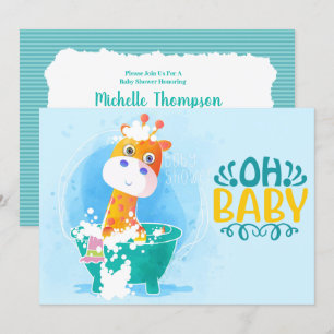 Invitation Cute Turquoise Baignoire Giraffe Baby shower Invit