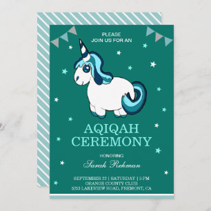 Invitation Cute Turquoise Unicorn Baby Girl Aqiqah