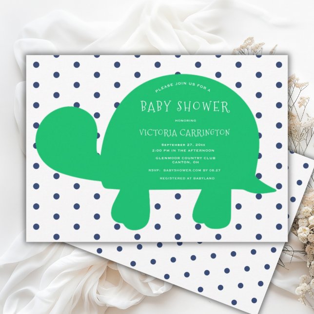 Invitation Cute Turtle Marine Baby shower À petits pois bleu (Créateur téléchargé)