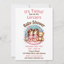 Cute Twin Baby shower fille de l'aquarelle Teddy O