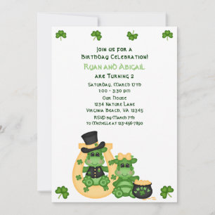 Invitation Cute Twin Boy & Girl Dragons Irlandais Anniversair