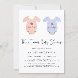 Invitation Cute Twin Girl Boy Baby shower d'aquarelle