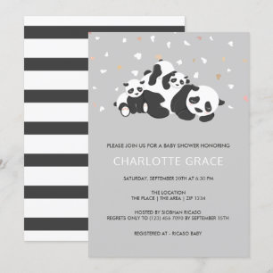 Invitation Cute Twin Panda Baby shower personnalisé
