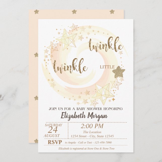 Invitation Cute Twinkle Little Star Parties scintillant Baby  (Devant / Derrière)