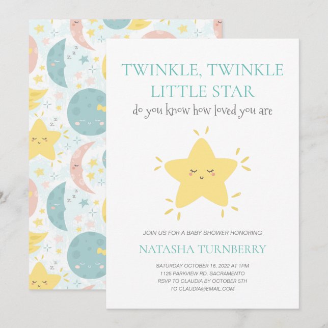 Invitation Cute Twinkle Twinkle Little Star Baby shower (Devant / Derrière)