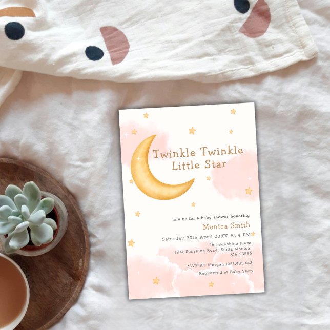 Invitation Cute Twinkle Twinkle Moon Stars Girl Baby Douche (Cute Twinkle Twinkle Moon Stars Girl Baby Shower Invitation)
