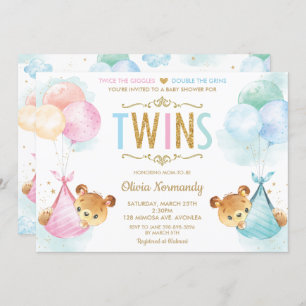 Invitation Cute Twins Baby Girl Boy Baby shower Nounours