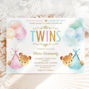 Invitation Cute Twins Baby Girl Boy Baby shower Nounours