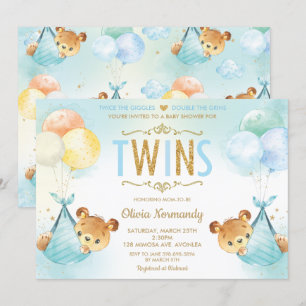 Invitation Cute Twins Twin Baby Boys Baby shower Nounours