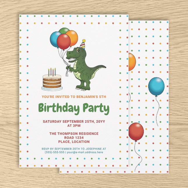 Invitation Cute Tyrannosaurus Rex Ballons d'anniversaire colo (Créateur téléchargé)