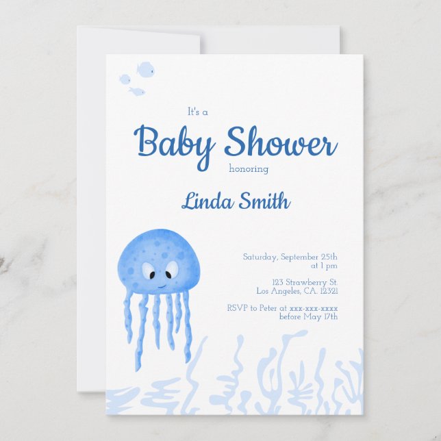 Invitation Cute Under the Sea Jellyfish Boy Baby shower (Devant)