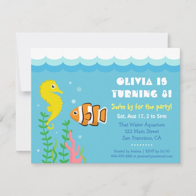 Invitation Cute Under the Sea thème Aquarium Anniversaire (Devant)