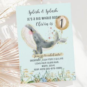 Invitation Cute Under the Sea Whale 1er anniversaire Invitati