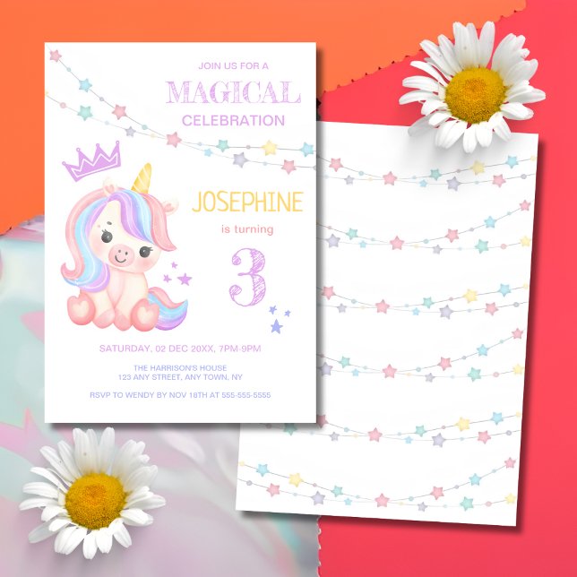 Invitation Cute Unicorn Anniversaire de enfant de bannière ma (Créateur téléchargé)