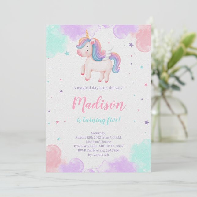 Invitation Cute Unicorn Anniversaire Magique Unicorn (Debout devant)