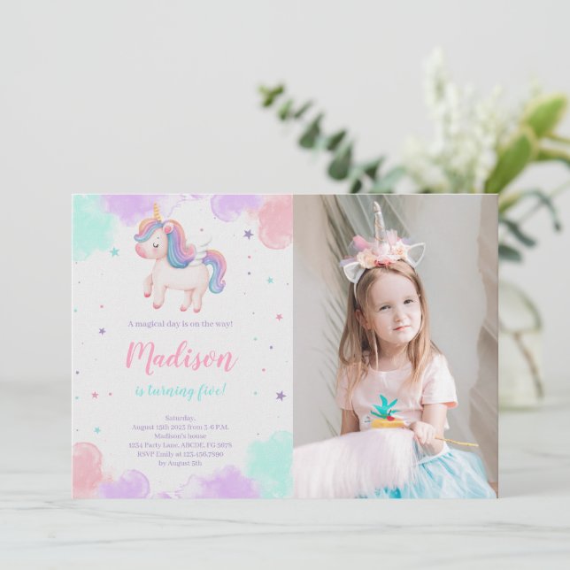 Invitation Cute Unicorn Anniversaire Magique Unicorn Photo (Debout devant)